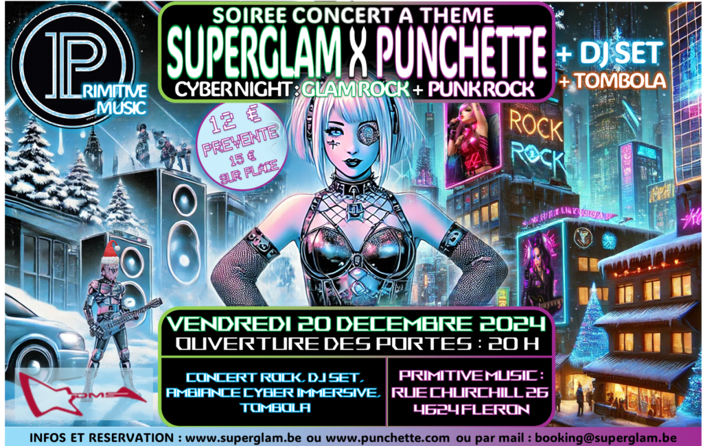 Concert SuperGlam X Punchette Noel Cyber punk rock glam bowie manga anime kemonomimi dark light ambiance dj hivers cosplay 